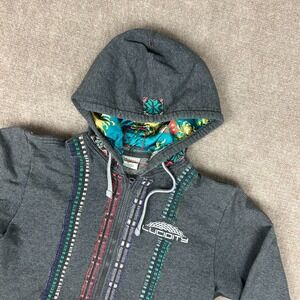 Recover Hoodie Mens Medium Gray Graphic Print‎ Embroidered Long Sleeve Full Zip